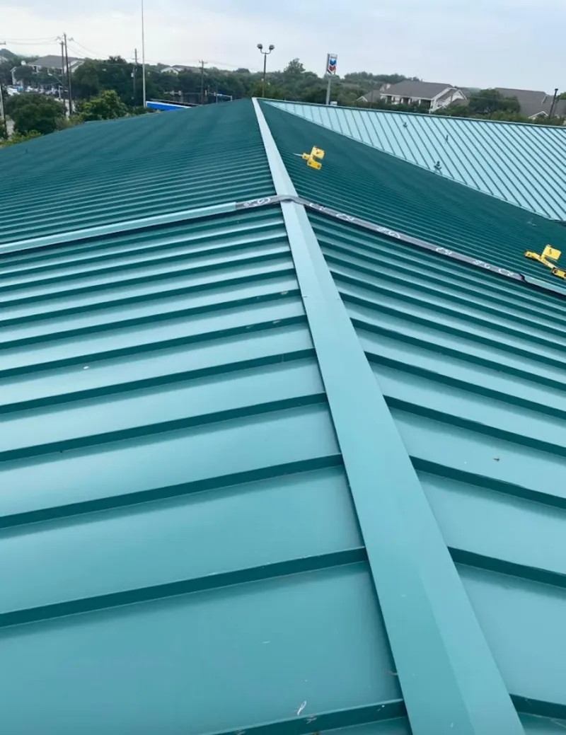 Green commercial metal roof ridge and valley for Metal Roof Repair in Rusk